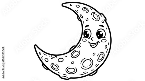 Smiling Cartoon Moon Face Closeup.