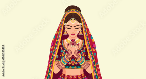 Indian Bride in Traditional Attire, Hands Clasped in Prayer