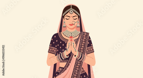 Indian Bride in Traditional Attire, Namaste Gesture, Wedding Celebration