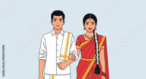 Indian Couple in Traditional Attire, Wedding Celebration