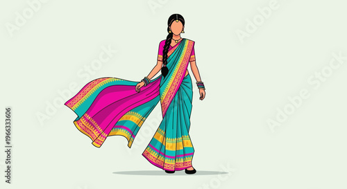 Indian Woman in Vibrant Sari, Traditional Clothing, Cultural Fashion
