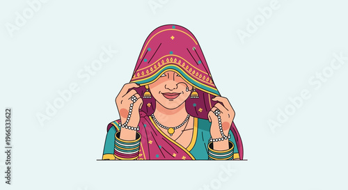 Indian Woman Veil Traditional Dress Jewelry