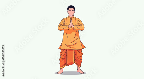 Man in Indian Traditional Attire Namaste Gesture