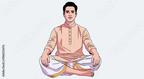Man in traditional Indian attire meditating cross-legged
