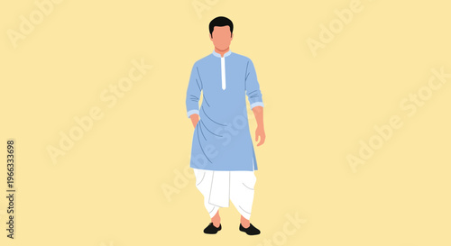 Man in Traditional Indian Kurta and Dhoti