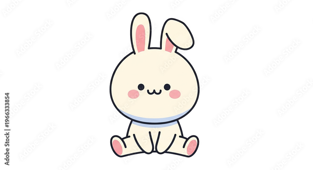 Fototapeta premium Cute cartoon bunny sitting with rosy cheeks and a happy expression.