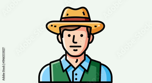 Farmer Man Icon, Rural Worker Character, Agricultural Man Vector