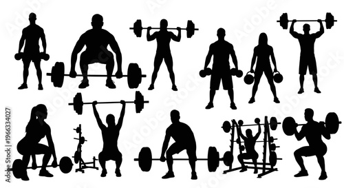 Fitness Silhouettes: Weightlifting, Gym Workout, Bodybuilding, Strength Training