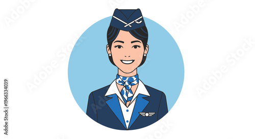 Friendly Flight Attendant Avatar in Uniform, Smiling - Vector Illustration