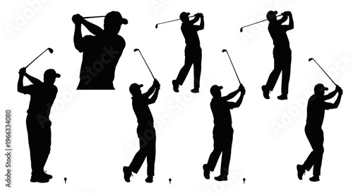 Golf Player Silhouette Sequence: Swing Motion Sequence