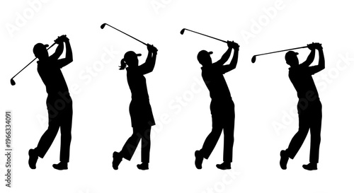 Golf Swing Silhouettes: Male and Female Players in Action