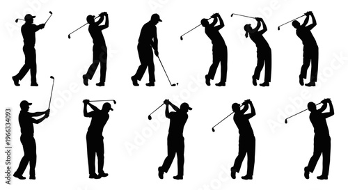 Golf Swing Sequence Silhouettes: Male and Female Players in Motion