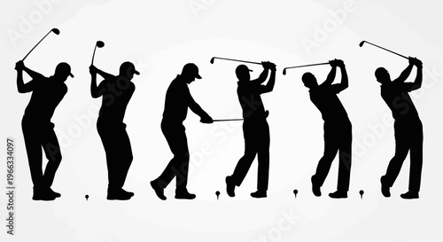 Golf Swing Sequence Silhouette: Athlete in motion hitting a golf ball