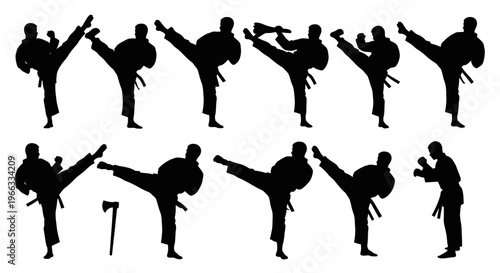 Martial Arts Silhouette Collection: Karate, Kickboxing, Taekwondo Poses