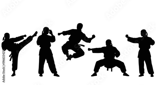 Martial Arts Silhouette Figures: Karate, Kung Fu, Taekwondo Poses