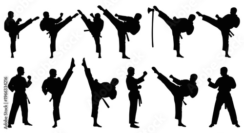 Martial Arts Silhouette Collection: Karate, Kickboxing, Taekwondo Poses