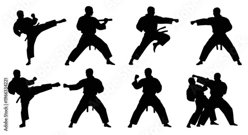 Martial Arts Silhouette Collection: Karate, Kung Fu, Taekwondo Poses