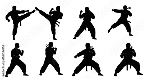 Martial Arts Silhouette Set: Karate, Kung Fu, Ninja Poses