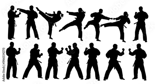 Martial Arts Silhouettes: Karate Kickboxing Combat Poses
