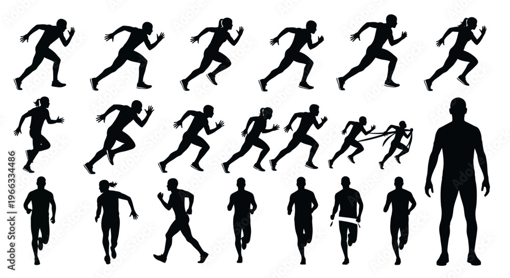 Fototapeta premium Running Silhouettes Collection: Athletes, Marathon, Sprint, Fitness, Exercise