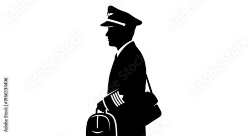 Pilot Silhouette with Briefcase and Travel Bag