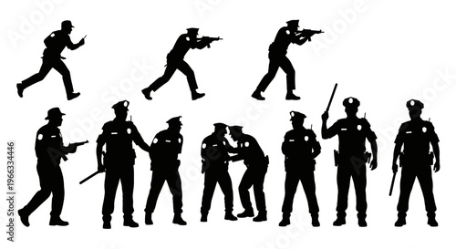 Police Officers Silhouettes: Action Poses and Patrol