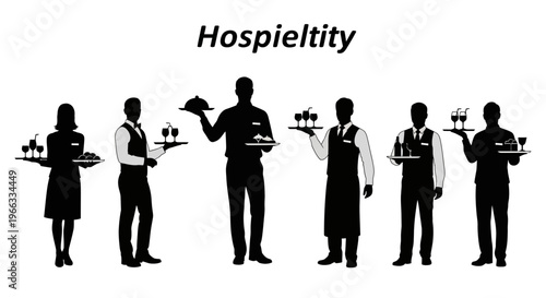 Restaurant Staff Serving Drinks and Food Silhouettes