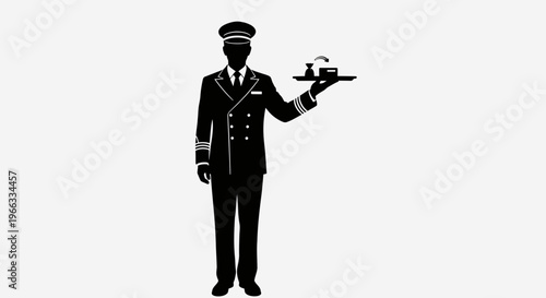 Professional Steward Serving Drinks on Tray Silhouette