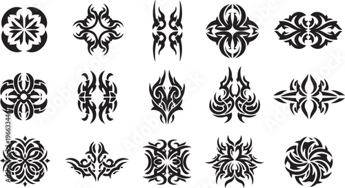 Collection of unique tribal tattoo designs and symbols set
