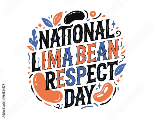 National Lima Bean Respect Day Graphic, Organic Vegetable and Healthy Food Vector, Plant-Based Diet Illustration Isolated on White