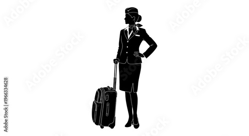Silhouette of a flight attendant with luggage, ready for travel