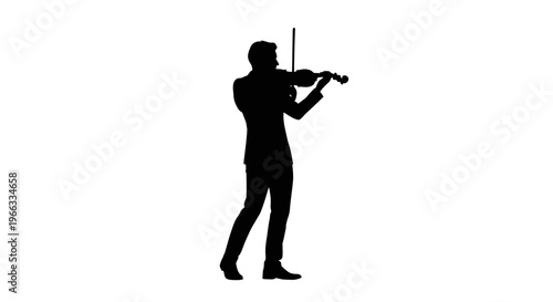 Silhouette of a Male Violinist Playing Violin on White Background