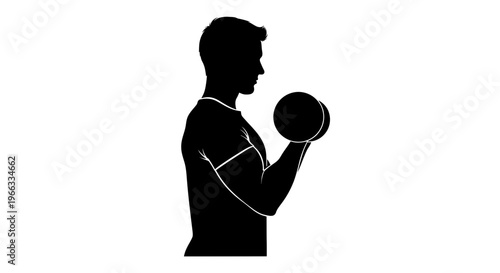 Silhouette of a man doing bicep curls with a dumbbell, fitness concept