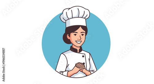 Obraz na plátne Smiling Female Chef in Uniform and Toque, Professional Cook Illustration