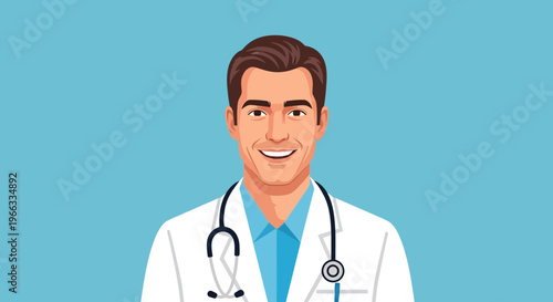 Smiling Male Doctor Portrait with Stethoscope, Healthcare Professional Illustration