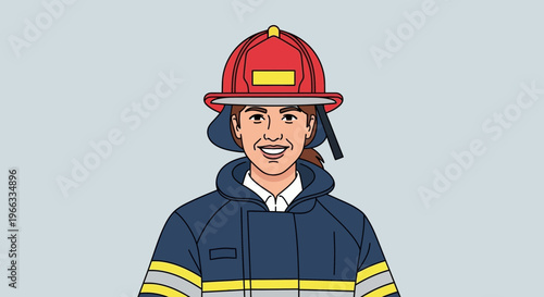 Smiling Firefighter Woman in Uniform, Safety Gear, Profession