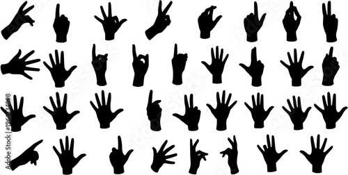 Hand Gestures Collection: Silhouette Set of Diverse Human Hand Signs and Communication Symbols