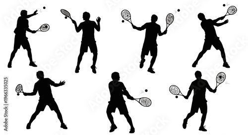 Tennis Player Silhouette Sequence: Serve, Swing, and Volley Motion