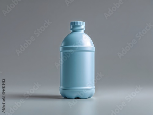 Minimalist light blue plastic bottle against a gray background