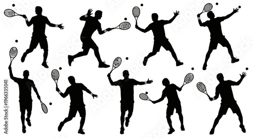Tennis Player Silhouettes Collection - Dynamic Poses
