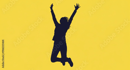 Silhouette of a Person Jumping with Arms Raised in Celebration.