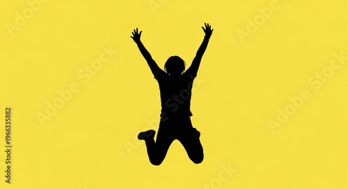 Silhouette of a Person Jumping with Arms Raised in Celebration.