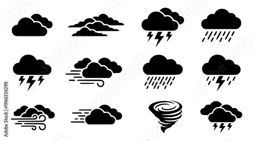 Weather icons set with clouds and stormy conditions
