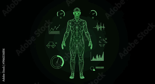 Human Body Outline with Medical Icons.