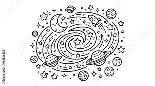 Black and white starry night space.