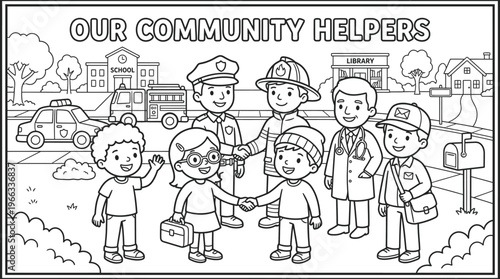 Community helpers standing together outside.