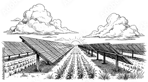 Solar panels generating clean energy under sunny skies
