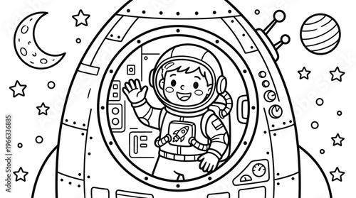 Smiling astronaut girl in space suit.