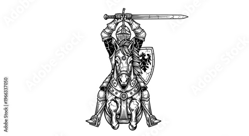 Medieval Knight in Armor Holding Sword.