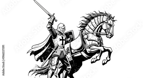 Medieval Knight on Horseback with Sword.
